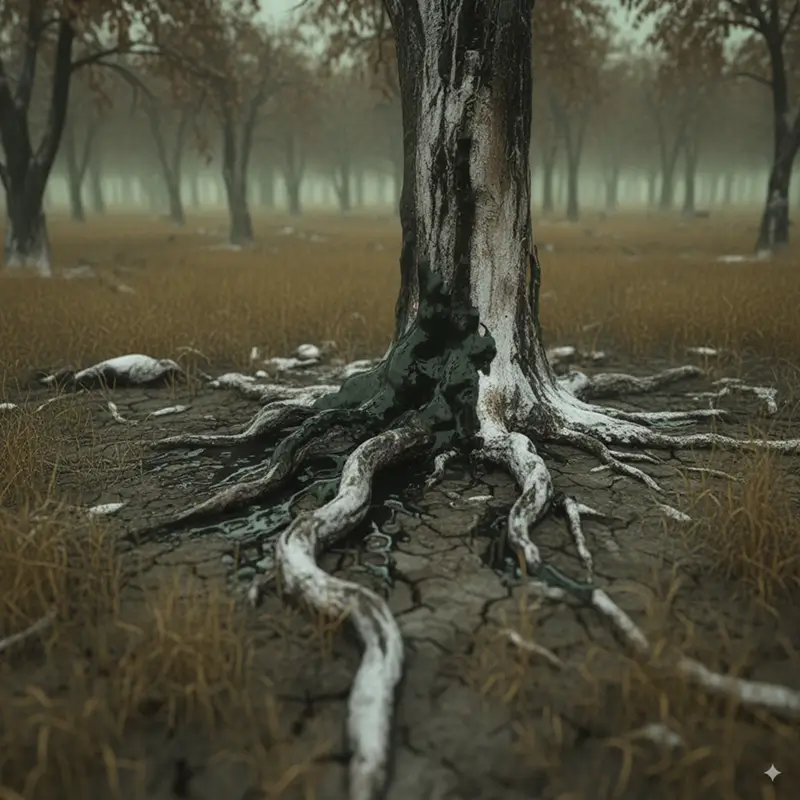 Полностью разрушает корневую систему